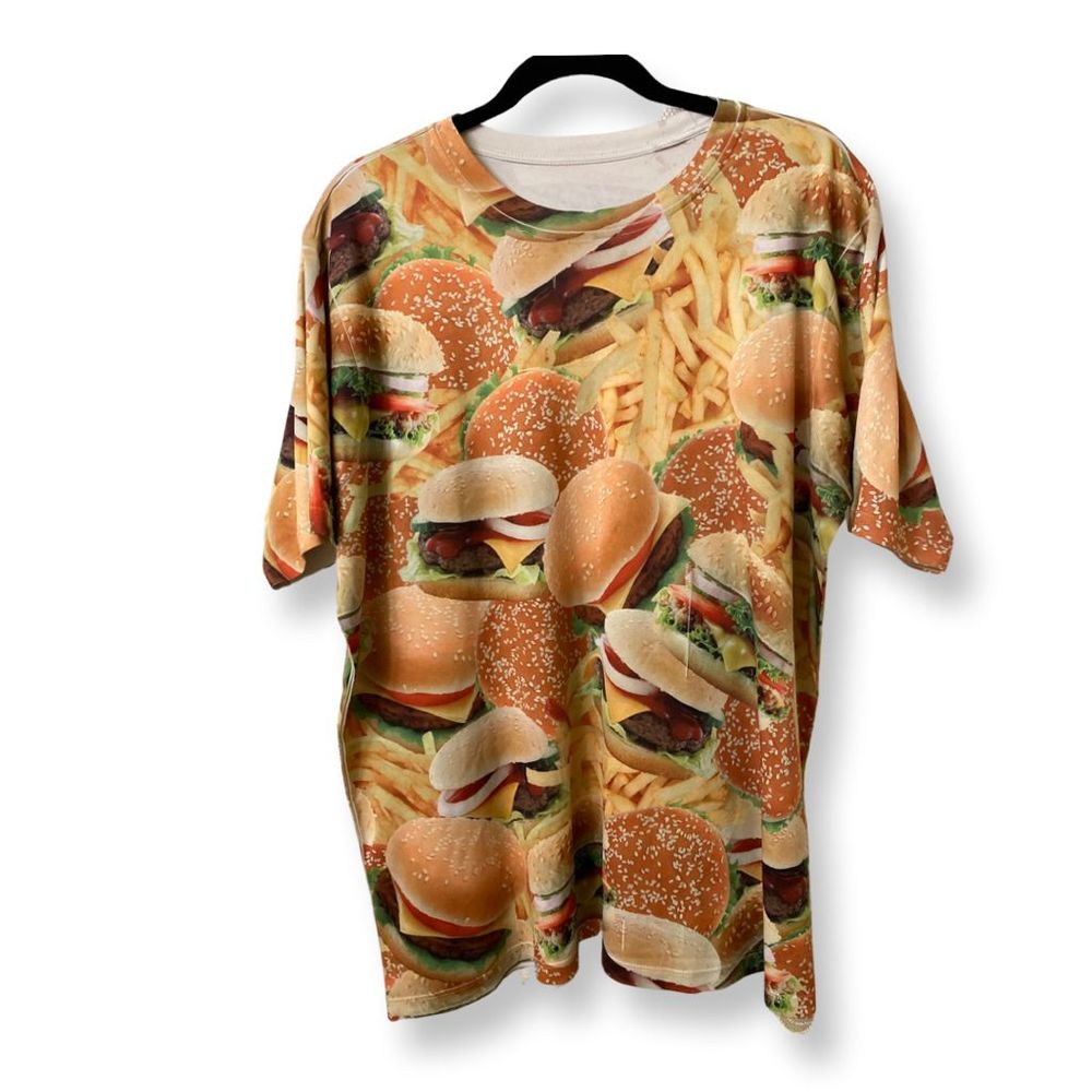 All Over Print L / XL T Shirt Hamburgers & Fries 24 x 30